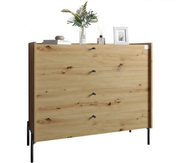Комод із 4 шухлядами LION Wood із чорними ніжками 100х90х45 см Дуб Артизан (LION-042978)