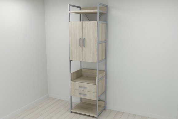 Шафа Гардероб Уні секція 5 серії Конект Ferrum-decor 220x60x50см Сірий метал ДСП Дуб Сонома 32 мм (FRD-104517)