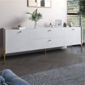 Тумба під телевізор з шухлядами LION Wood з золотими ніжками 160х65х40 см Бетон style (LION-043109)