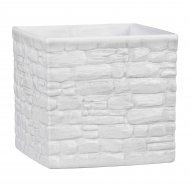 Кашпо для квітів Stone Look кераміка 15" білий куб 63424