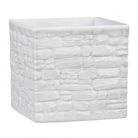 Кашпо для квітів Stone Look кераміка 15" білий куб 63424