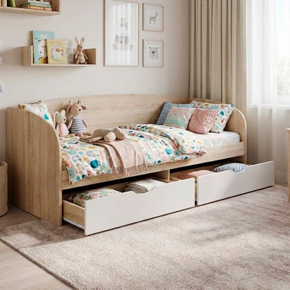 Ліжко односпальне Еверест Комфорт 80х190 см Дуб сонома/Білий (DTM-073879) Ліжко односпальне Еверест Комфорт 80х190 см Дуб сонома/Білий (DTM-073879)
