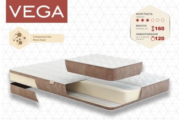 Матрац безпружинний Vega 180х220х16 см