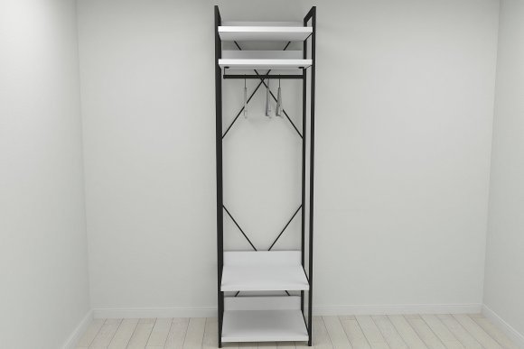 Шафа Гардероб Уні секція 2 серії Конект Ferrum-decor 220x60x50см Чорний метал ДСП Білий 32 мм (FRD-104535)