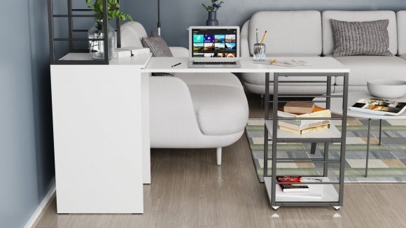 Стіл-тумба трансформер Смарт 3/1 з етажеркою Ferrum-decor 1430x1450x500 Чорний метал ДСП Біле 16 мм (FRD-105109)