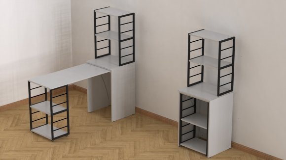 Стіл-тумба трансформер Смарт 3/1 з етажеркою Ferrum-decor 1430x1450x500 Чорний метал ДСП Біле 16 мм (FRD-105109)