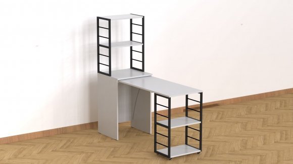 Стіл-тумба трансформер Смарт 3/1 з етажеркою Ferrum-decor 1430x1450x500 Чорний метал ДСП Біле 16 мм (FRD-105109)