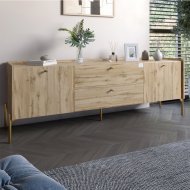 Тумба під телевізор з шухлядами LION Wood з золотими ніжками 160х65х40 см Дуб Аппалачі (LION-043112)