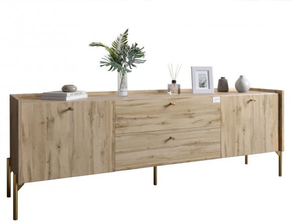Тумба під телевізор з шухлядами LION Wood з золотими ніжками 160х65х40 см Дуб Аппалачі (LION-043112)