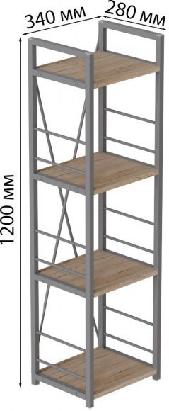 Етажерка 4/34 Ferrum-decor Серії Конект 120x34x28 сірий ДСП Дуб Сан-Марино 16мм (FRD-104284)