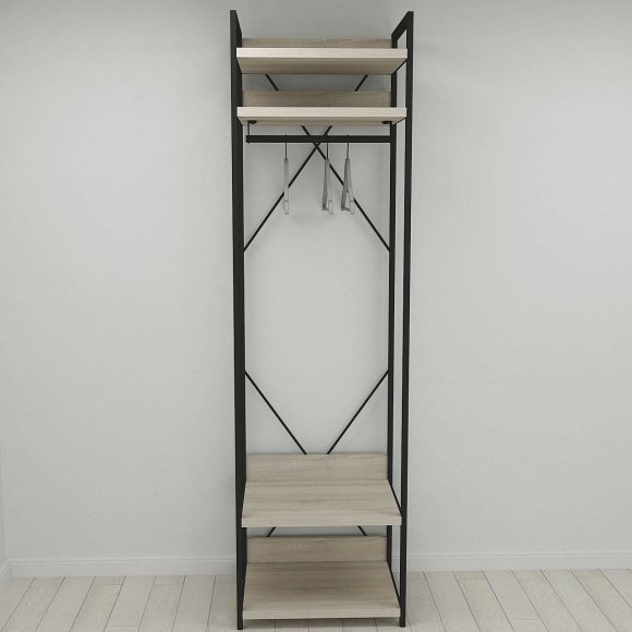 Шафа Гардероб Уні секція 2 серії Конект Ferrum-decor 220x60x50см Чорний метал ДСП Дуб Сонома 32 мм (FRD-104537)