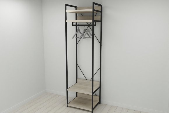 Шафа Гардероб Уні секція 2 серії Конект Ferrum-decor 220x60x50см Чорний метал ДСП Дуб Сонома 32 мм (FRD-104537)