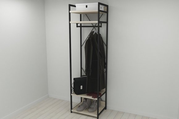 Шафа Гардероб Уні секція 2 серії Конект Ferrum-decor 220x60x50см Чорний метал ДСП Дуб Сонома 32 мм (FRD-104537)