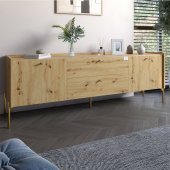Тумба під телевізор з шухлядами LION Wood з золотими ніжками 160х65х40 см Дуб Артизан (LION-043113)