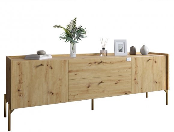 Тумба під телевізор з шухлядами LION Wood з золотими ніжками 160х65х40 см Дуб Артизан (LION-043113)