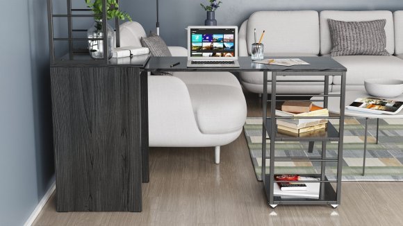 Стіл-тумба трансформер Смарт 3/1 з етажеркою Ferrum-decor 1430x1450x500 Чорний метал ДСП Сосна Кембра 16 мм (FRD-105111)