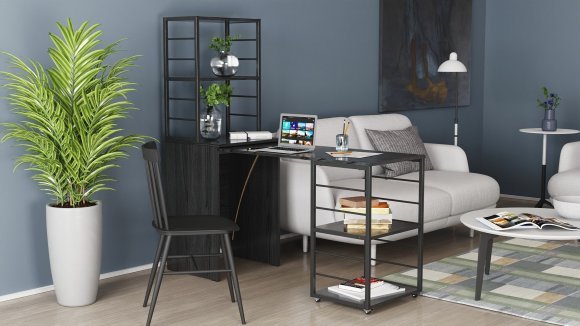 Стіл-тумба трансформер Смарт 3/1 з етажеркою Ferrum-decor 1430x1450x500 Чорний метал ДСП Сосна Кембра 16 мм (FRD-105111)