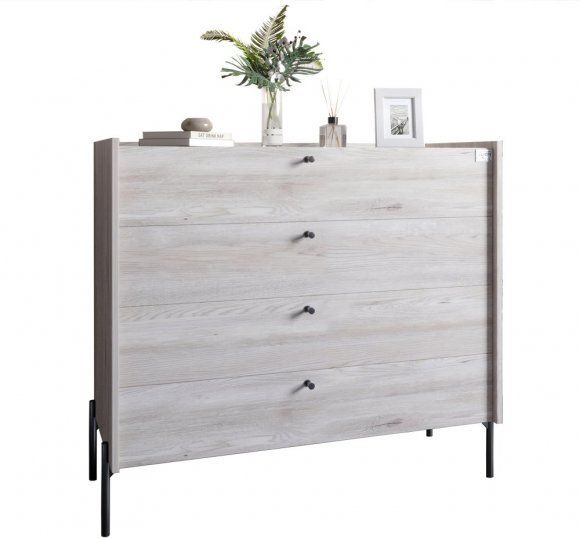 Комод із 4 шухлядами LION Wood із чорними ніжками 100х90х45 см Самоа Димчастий (LION-042985)