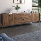 Тумба під телевізор з шухлядами LION Wood з золотими ніжками 160х65х40 см Дуб Ліворно (LION-043114)