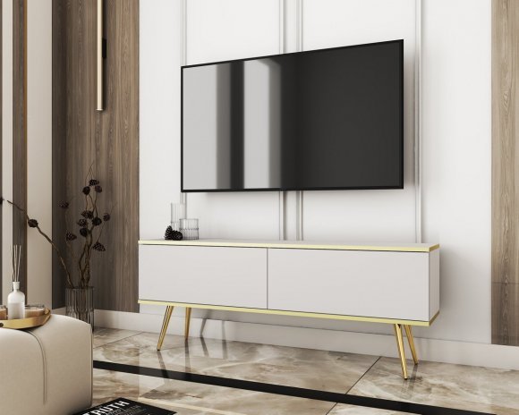 Тумба під телевізор Perfect Home Оро / Oro 2-дверна з золотими ніжками RTV135 Білий (PFH-091313) Тумба під телевізор Perfect Home Оро / Oro 2-дверна з золотими ніжками RTV135 Білий (PFH-091313)