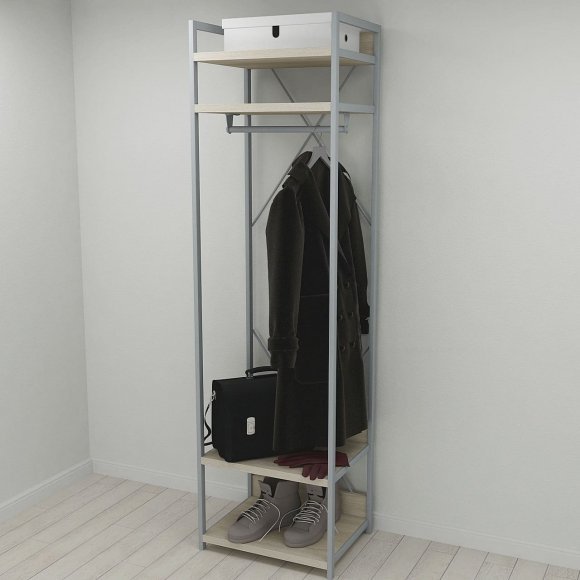 Шафа Гардероб Уні секція 2 серії Конект Ferrum-decor 220x60x50см Сірий метал ДСП Дуб Сонома 32 мм (FRD-104541)