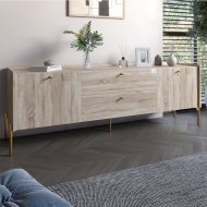 Тумба під телевізор з шухлядами LION Wood з золотими ніжками 160х65х40 см Дуб Сонома (LION-043115)