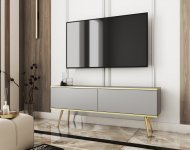 Тумба під телевізор Perfect Home Оро / Oro 2-дверна з золотими ніжками RTV135 Сірий (PFH-091315)
