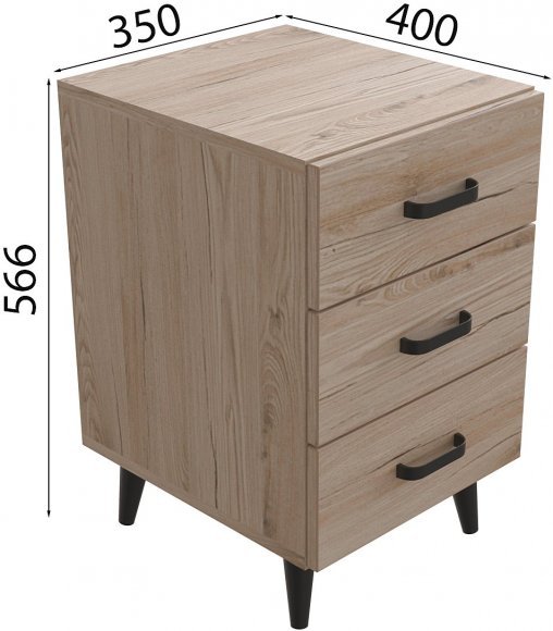 Тумба Віва 3 на конусних ніжках Ferrum-decor 56,5x35x40 Чорний метал ДСП Дуб Сан-Марино 16 мм (FRD-106822)