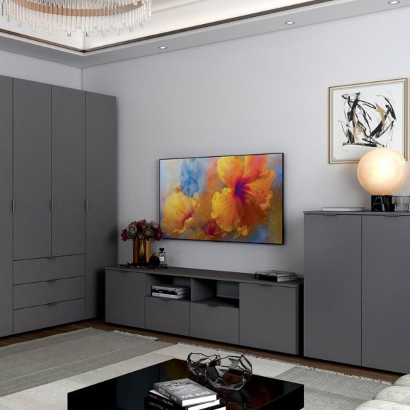 Тумба під ТВ Doros Рон 4 180х38х50 см Графіт (DRS-011299) Тумба під ТВ Doros Рон 4 180х38х50 см Графіт (DRS-011299)