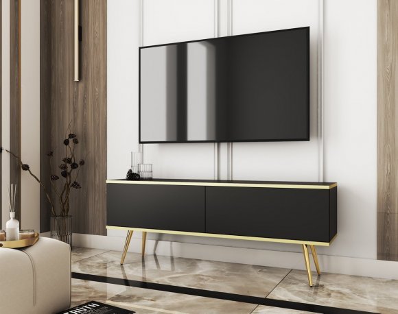 Тумба під телевізор Perfect Home Оро / Oro 2-дверна з золотими ніжками RTV135 Чорний (PFH-091317) Тумба під телевізор Perfect Home Оро / Oro 2-дверна з золотими ніжками RTV135 Чорний (PFH-091317)