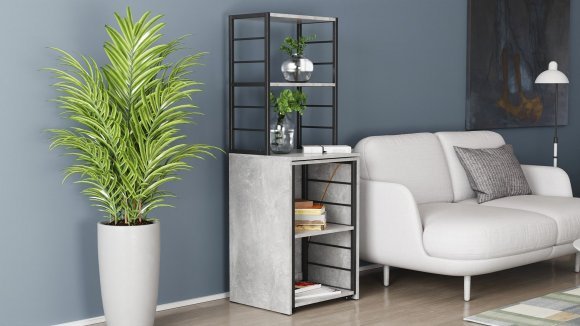 Стіл-тумба трансформер Смарт 3/1 з етажеркою Ferrum-decor 1430x1450x500 Чорний метал ДСП Бетон 16 мм (FRD-105115) Стіл-тумба трансформер Смарт 3/1 з етажеркою Ferrum-decor 1430x1450x500 Чорний метал ДСП Бетон 16 мм (FRD-105115)