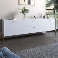 Тумба під телевізор з шухлядами LION Wood з золотими ніжками 160х65х40 см Німфея Альба (білий) (LION-043118)