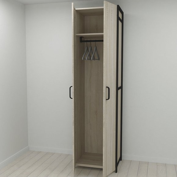 Шафа Гардероб Уні секція 6 серії Конект Ferrum-decor 220x60x50см Чорний метал ДСП Дуб Сонома 16 мм (FRD-104573)