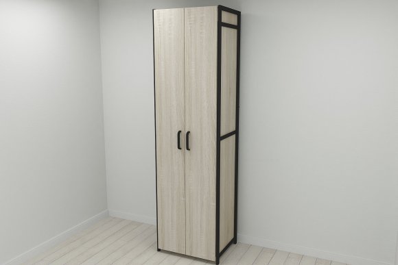 Шафа Гардероб Уні секція 6 серії Конект Ferrum-decor 220x60x50см Чорний метал ДСП Дуб Сонома 16 мм (FRD-104573)