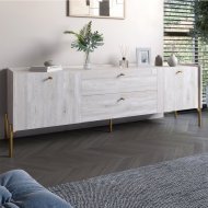 Тумба під телевізор з шухлядами LION Wood з золотими ніжками 160х65х40 см Самоа Димчастий (LION-043120)