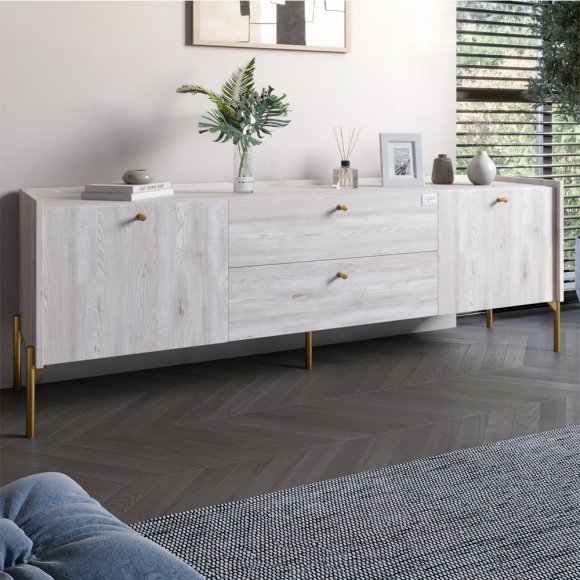 Тумба під телевізор з шухлядами LION Wood з золотими ніжками 160х65х40 см Самоа Димчастий (LION-043120) Тумба під телевізор з шухлядами LION Wood з золотими ніжками 160х65х40 см Самоа Димчастий (LION-043120)