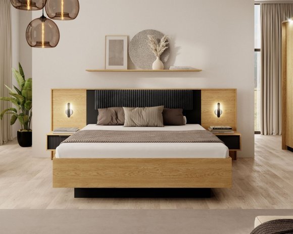 Тумби приліжкові 2 шт. Perfect Home Балтик / Baltic 1S/49 з 1 шухлядою та підсвіткою Дуб балтик/чорний (PFH-091378)