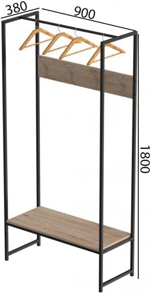 Вішалка модульна підлогова Ferrum-decor Треліс 12 180x90x38 чорний ДСП Дуб Сан-Марино 16мм (FRD-104308)