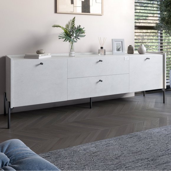 Тумба під телевізор з шухлядами LION Wood з чорними ніжками 160х65х40 см Бетон style (LION-043123) Тумба під телевізор з шухлядами LION Wood з чорними ніжками 160х65х40 см Бетон style (LION-043123)