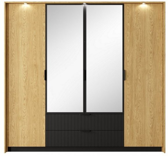 Шафа для одягу Perfect Home Балтик / Baltic 4D2S/220 4-дверна з дзеркалом Дуб балтик/чорний (PFH-091376)