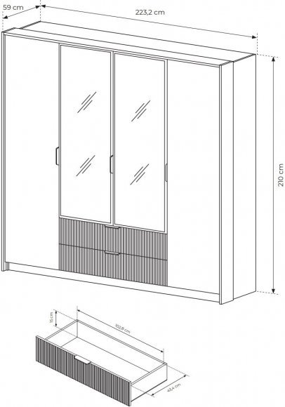 Шафа для одягу Perfect Home Балтик / Baltic 4D2S/220 4-дверна з дзеркалом Дуб балтик/чорний (PFH-091376)