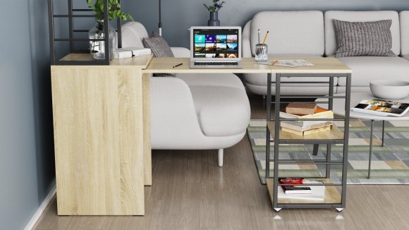 Стіл-тумба трансформер Смарт 3/2 з етажеркою Ferrum-decor 1430x1450x600 Чорний метал ДСП Дуб Сонома 16 мм (FRD-105119) Стіл-тумба трансформер Смарт 3/2 з етажеркою Ferrum-decor 1430x1450x600 Чорний метал ДСП Дуб Сонома 16 мм (FRD-105119)