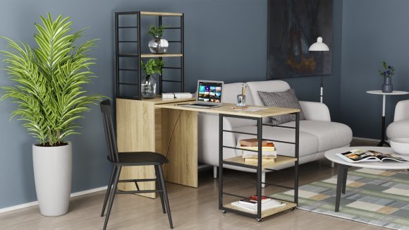 Стіл-тумба трансформер Смарт 3/2 з етажеркою Ferrum-decor 1430x1450x600 Чорний метал ДСП Дуб Сонома 16 мм (FRD-105119) Стіл-тумба трансформер Смарт 3/2 з етажеркою Ferrum-decor 1430x1450x600 Чорний метал ДСП Дуб Сонома 16 мм (FRD-105119)
