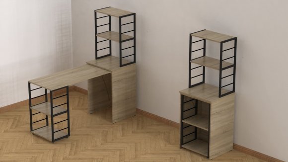Стіл-тумба трансформер Смарт 3/2 з етажеркою Ferrum-decor 1430x1450x600 Чорний метал ДСП Дуб Сонома 16 мм (FRD-105119) Стіл-тумба трансформер Смарт 3/2 з етажеркою Ferrum-decor 1430x1450x600 Чорний метал ДСП Дуб Сонома 16 мм (FRD-105119)
