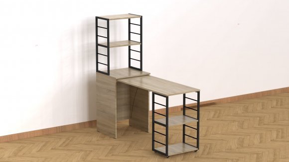 Стіл-тумба трансформер Смарт 3/2 з етажеркою Ferrum-decor 1430x1450x600 Чорний метал ДСП Дуб Сонома 16 мм (FRD-105119) Стіл-тумба трансформер Смарт 3/2 з етажеркою Ferrum-decor 1430x1450x600 Чорний метал ДСП Дуб Сонома 16 мм (FRD-105119)