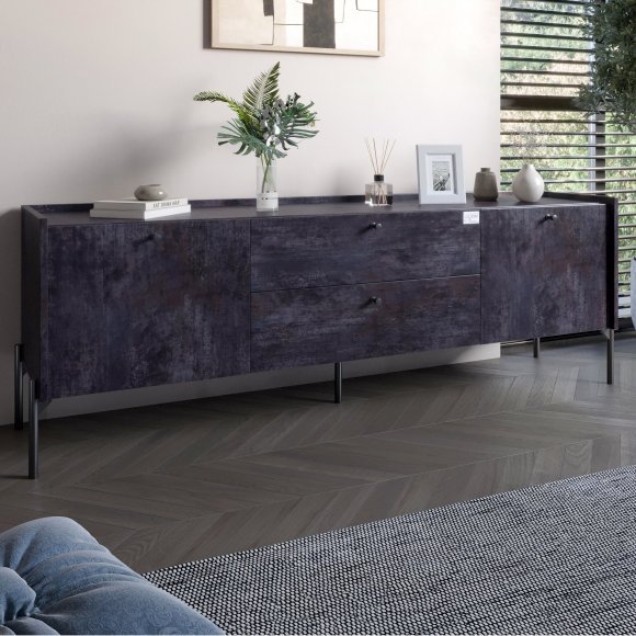 Тумба під телевізор з шухлядами LION Wood з чорними ніжками 160х65х40 см Бетон темний (LION-043124) Тумба під телевізор з шухлядами LION Wood з чорними ніжками 160х65х40 см Бетон темний (LION-043124)