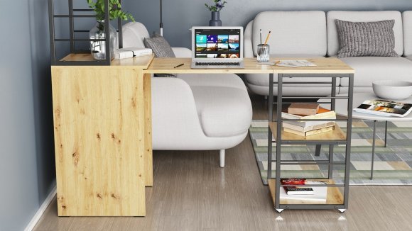 Стіл-тумба трансформер Смарт 3/2 з етажеркою Ferrum-decor 1430x1450x600 Чорний метал ДСП Дуб Артизан 16 мм (FRD-105121) Стіл-тумба трансформер Смарт 3/2 з етажеркою Ferrum-decor 1430x1450x600 Чорний метал ДСП Дуб Артизан 16 мм (FRD-105121)