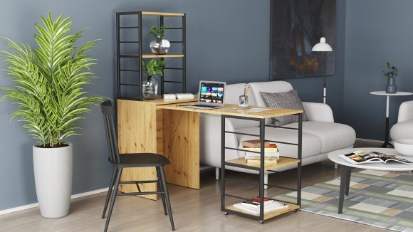 Стіл-тумба трансформер Смарт 3/2 з етажеркою Ferrum-decor 1430x1450x600 Чорний метал ДСП Дуб Артизан 16 мм (FRD-105121) Стіл-тумба трансформер Смарт 3/2 з етажеркою Ferrum-decor 1430x1450x600 Чорний метал ДСП Дуб Артизан 16 мм (FRD-105121)