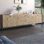 Тумба під телевізор з шухлядами LION Wood з чорними ніжками 160х65х40 см Дуб Аппалачі (LION-043126)