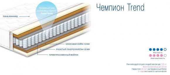 Матрац пружинний Чемпіон Trend 170х180х21 см